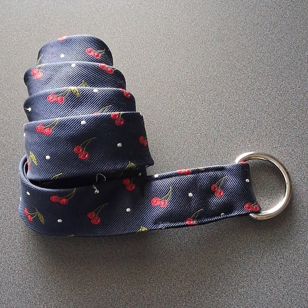 J.Crew M/L 100% Silk Navy Cherry Print Belt New! Message W/ Requests!